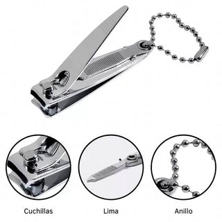 Alicate Caja Generico Corta Uñas de Acero Inoxidable c/ Lima y Cadena Chico