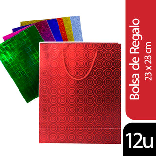 Bolsa de Regalo Generico Papel Brillante - Colores Surtidos - 23 x 28 cm  12 u