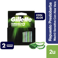 Repuesto Afeitadora Gillette p/  Prestobarba Mach 3 Sensitive 2 u