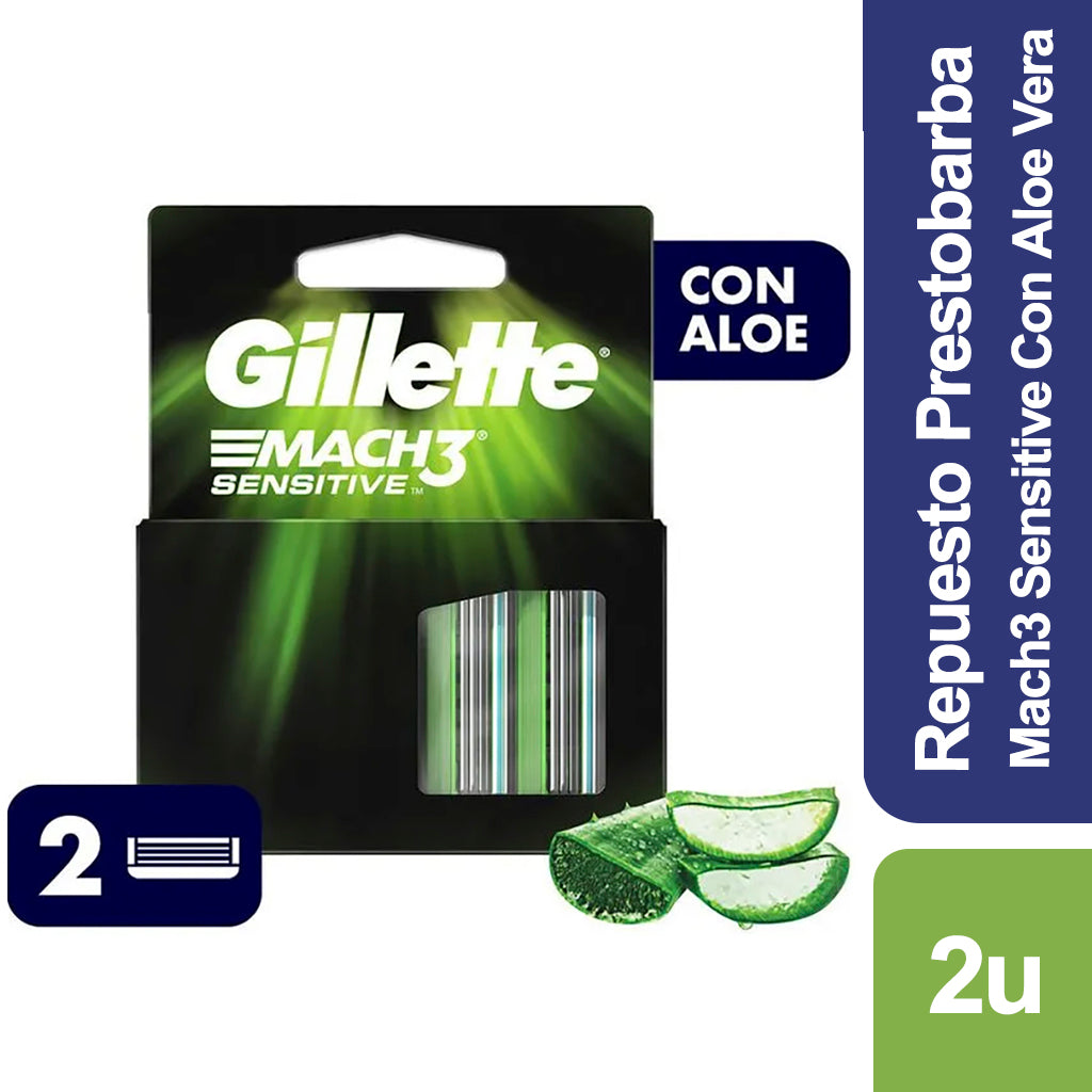 Repuesto Afeitadora Gillette p/  Prestobarba Mach 3 Sensitive 2 u
