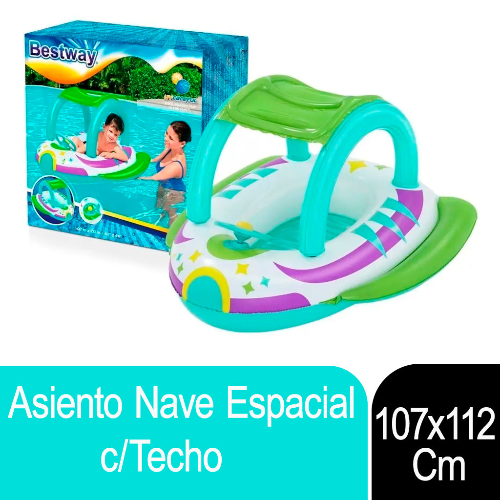 Flotador Inflable Generico Asiento p/ pileta c/ Techo  Nave Espacial 107 x 112 cm