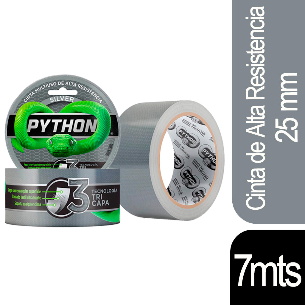 25毫米高强度多功能Python胶带 - 灰色光滑（绝缘）7米