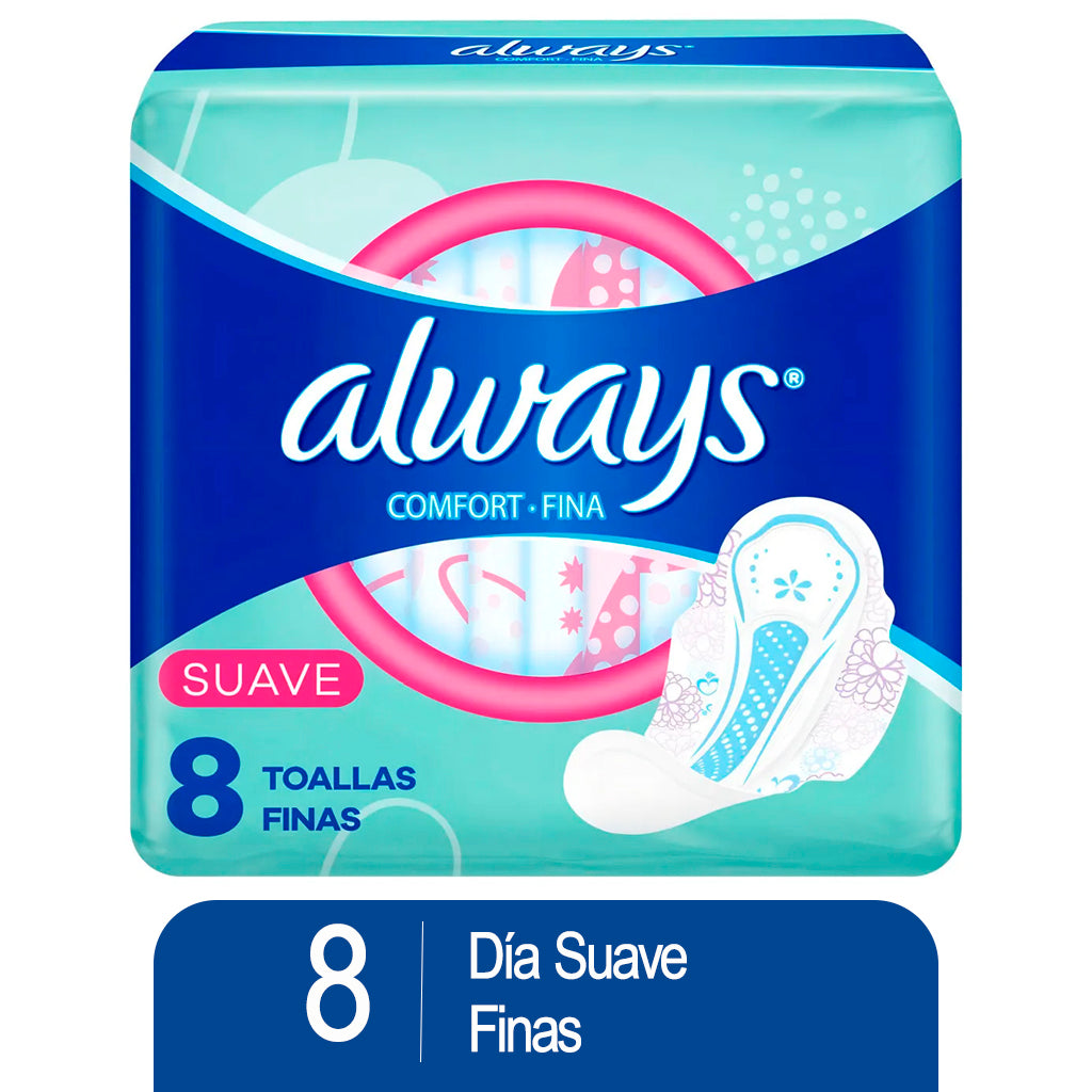 Toallas Femeninas Always Confort Fina Suave 8 u
