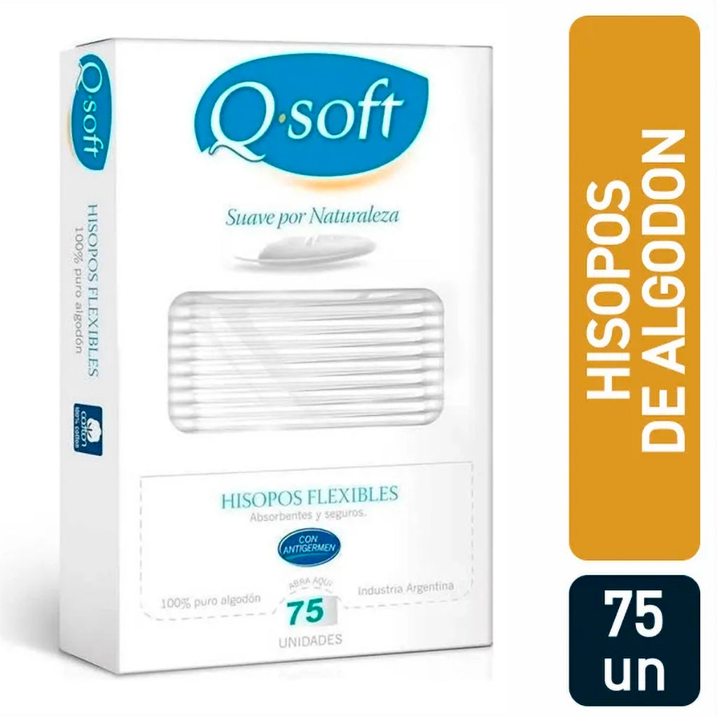 Hisopo Descartable Qsoft Biodegradables, Flexibels c/ Punta de Algodon 75 u