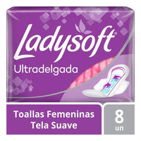 Toallas Femeninas Ladysoft Ultra Delgada Tela Suave c/ Alas 8 u