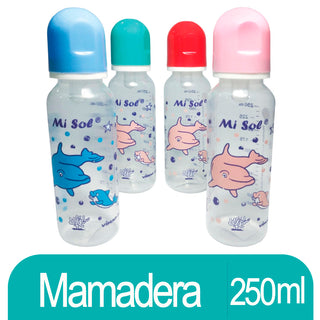 Mamadera  Lactal Dos Manitos Translucida c/ Dibujos y Tapas de Colores Surtidos 250 ml