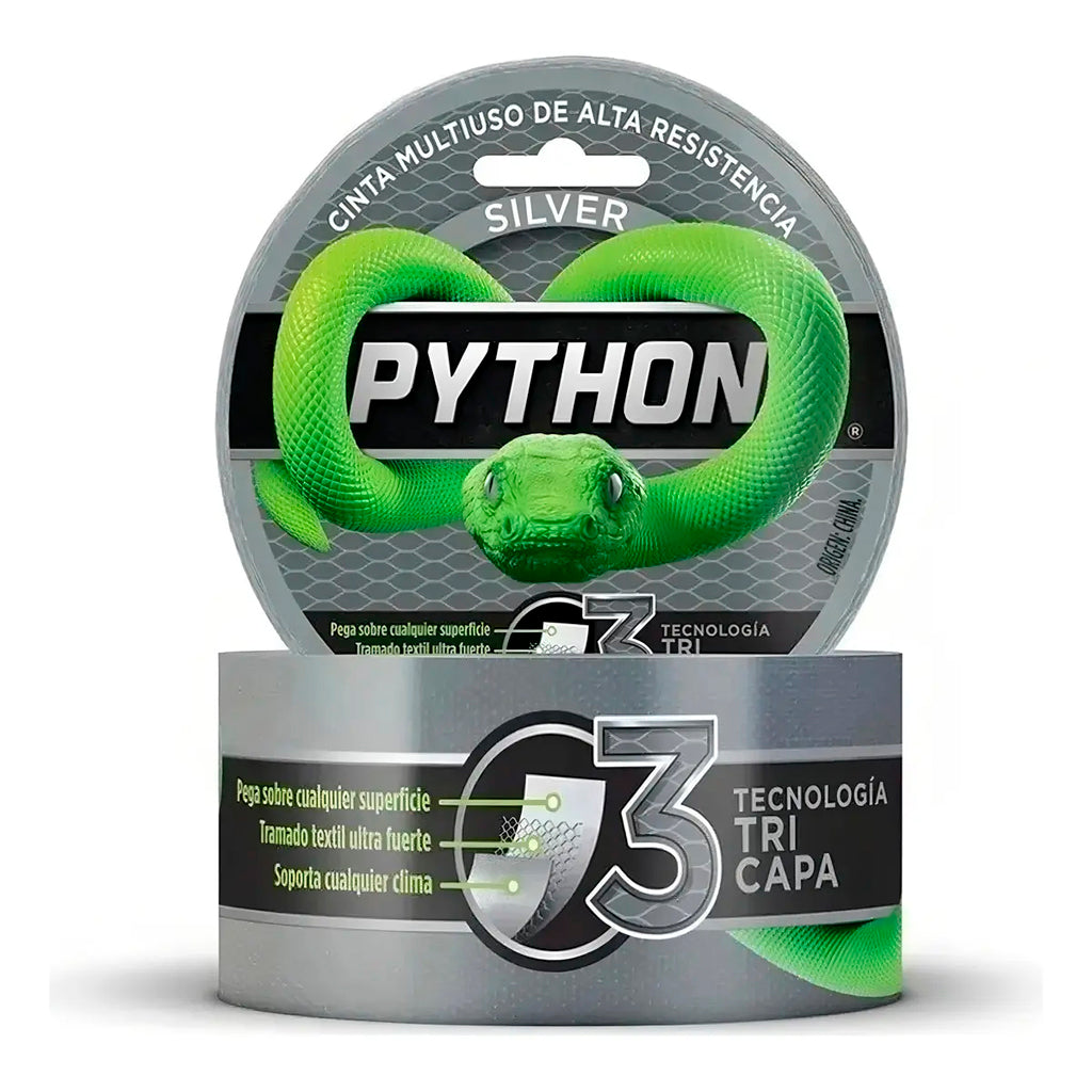 25毫米高强度多功能Python胶带 - 灰色光滑（绝缘）7米