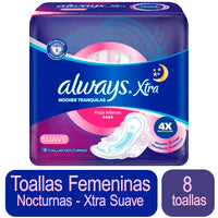 Toallas Femeninas Always Xtra Triple Proteccion - Nocturna Suave 8 u