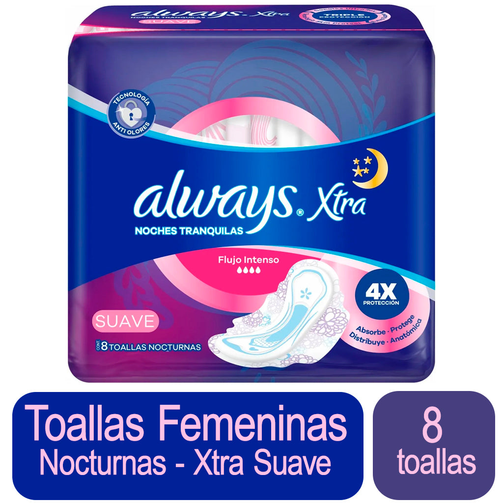 Toallas Femeninas Always Xtra Triple Proteccion - Nocturna Suave 8 u