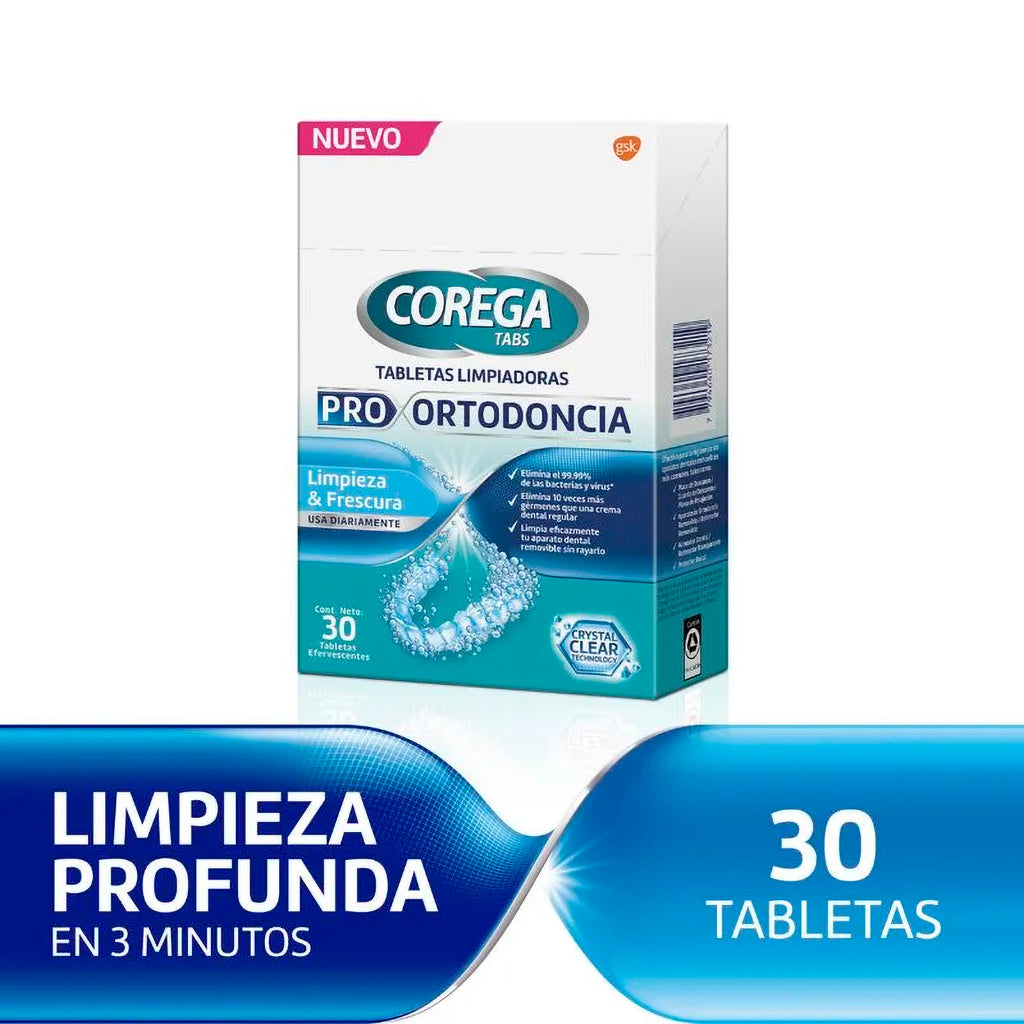 Tabletas Limpiadoras Corega Tabs Pro Ortodoncia 30 u