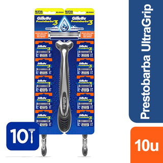 Afeitadora Desechable  Gillette  Prestobarba 3 Filos UltraGrip 10 u