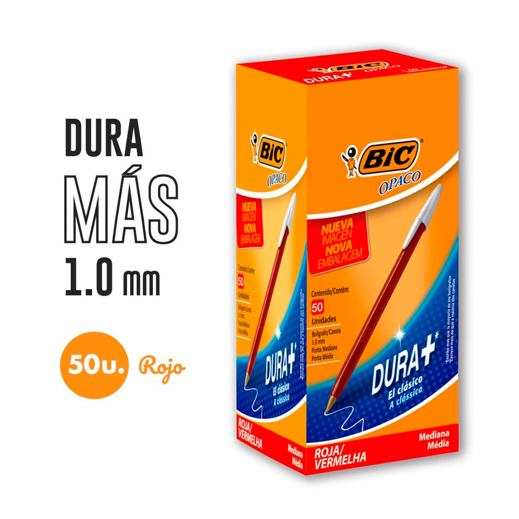 Lapicera Caja Bic Cartucho Opaco Tinta Roja Punta Mediana  50 u