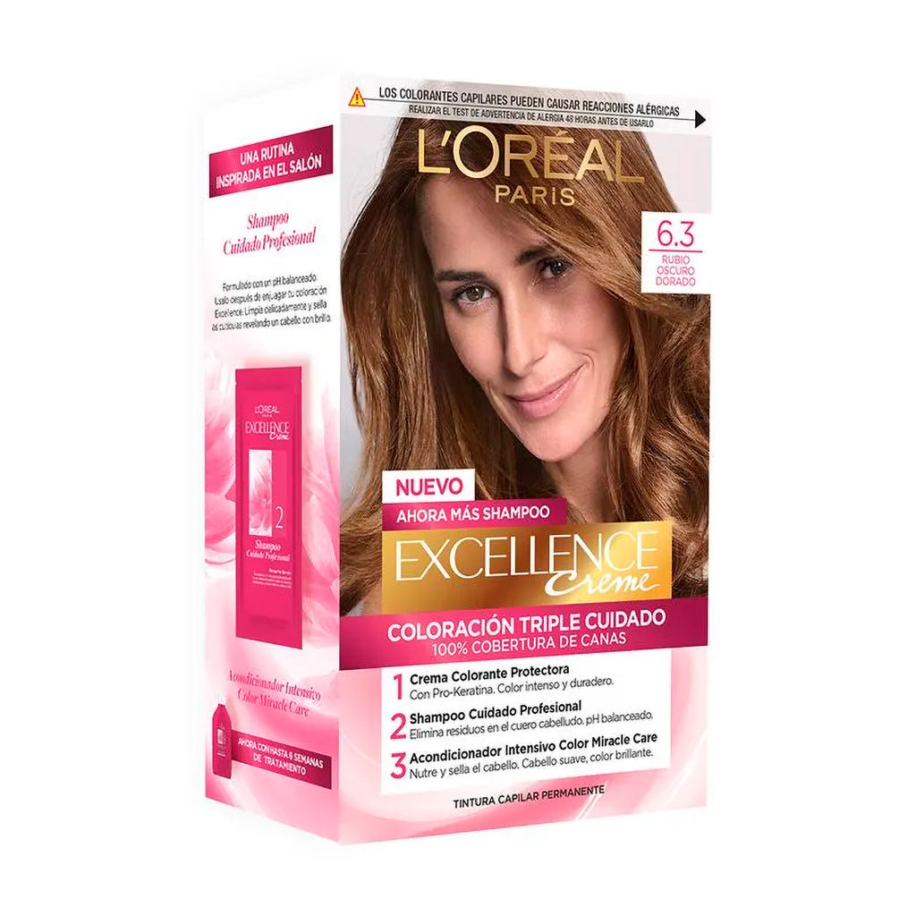 Kit De Coloración  Excellence Creme Loreal Paris Tono 6.3 Rubio Oscuro Dorado 172,5 g