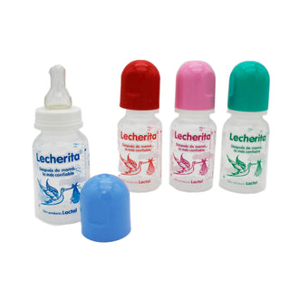 Mamadera  Lecherita Plastica Translucida c/ Dibujos y Tapas de Colores Surtidos 125 ml