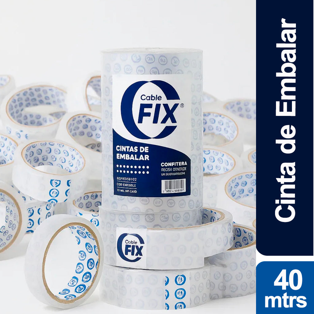 Cinta de Embalar Cablefix Autoadhesiva p/ Usos Multiples Transparente 40 mts
