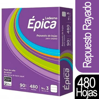 Repuesto Escolar Ledesma Hojas N° 3 Rayado Papel e Caña de Azucar 480 Hojas