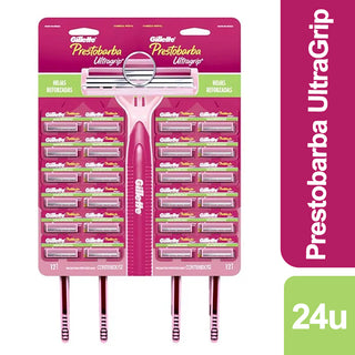 Afeitadora Desechable  Gillette  Prestobarba 3 Filos UltraGrip (Rosa) 24 u