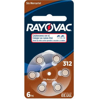 Pilas Rayovac Bateria p/ Audifonos Tamaño 312 Tecnologia Zinc-Air 6 u