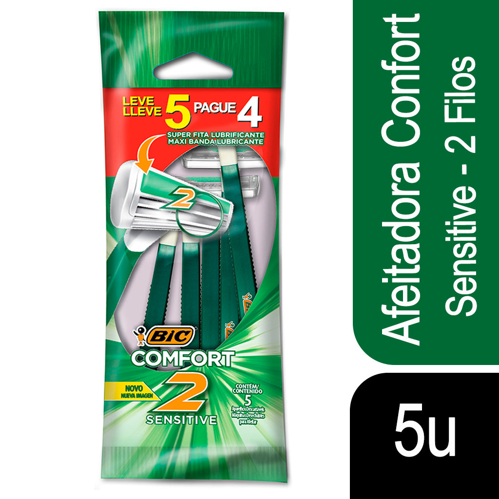 Afeitadora Descartable Bic  Confort 2 Filos Sensitive   5 u