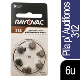 Rayovac 助听器电池 312号 锌空技术 6粒