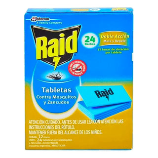 Repelente  Tabletas Raid Mata y Repele Mosquitos y Zancudos 24 u