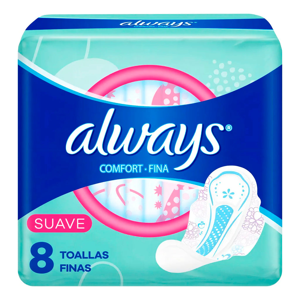 Toallas Femeninas Always Confort Fina Suave 8 u