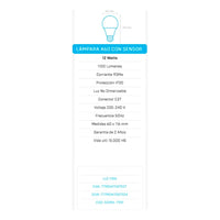 Lampara Generico Led A60 12w Fría Automática c/Sensor