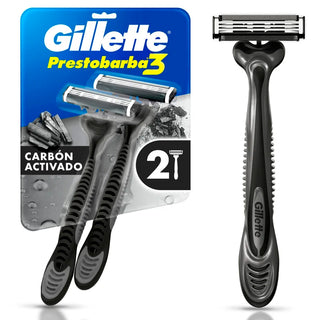 Afeitadora Gillette Prestobarba 3 Carbono con Carbón Activado 2 u