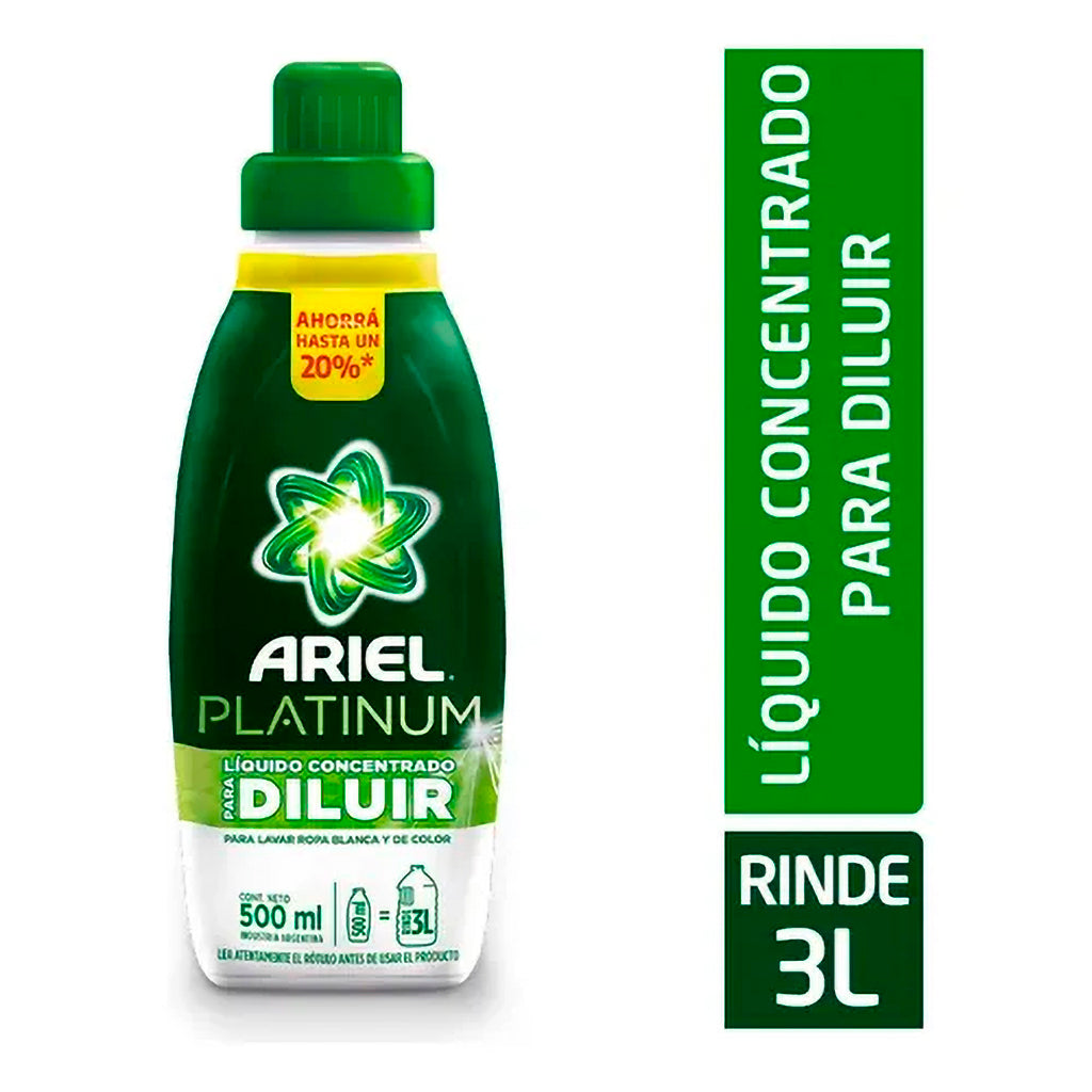 Jabon Liquido Ariel p/ropa Platinum Concentrado p/Diluir  500 ml