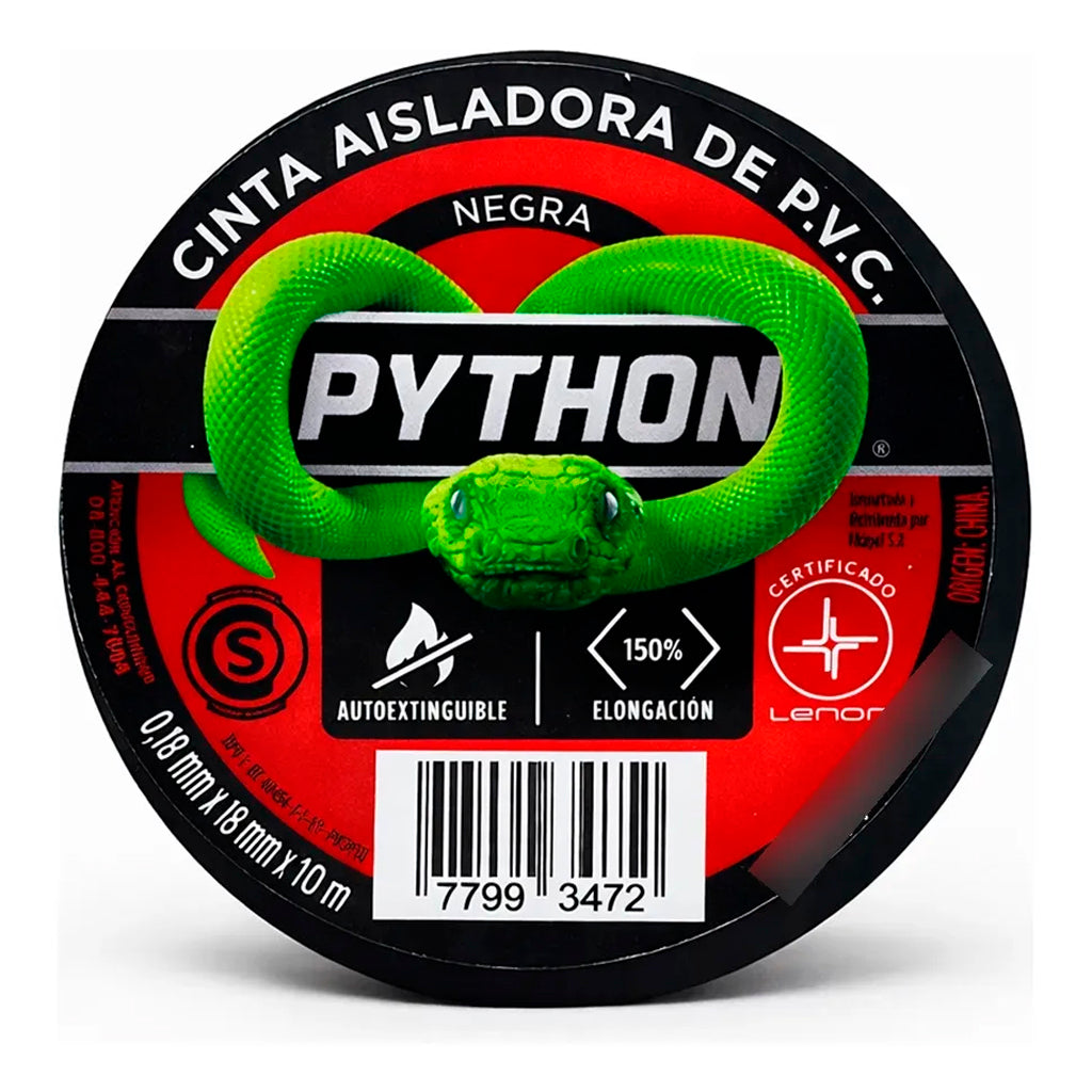 Cinta Aisladora Python Negra 10 mtrs