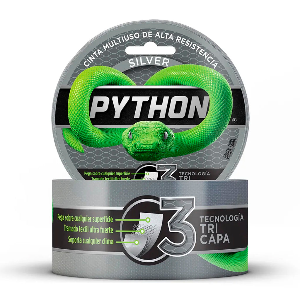 Cinta Adhesiva Python Multiuso De Alta Resistencia Color Gris - 48mm X 9mts